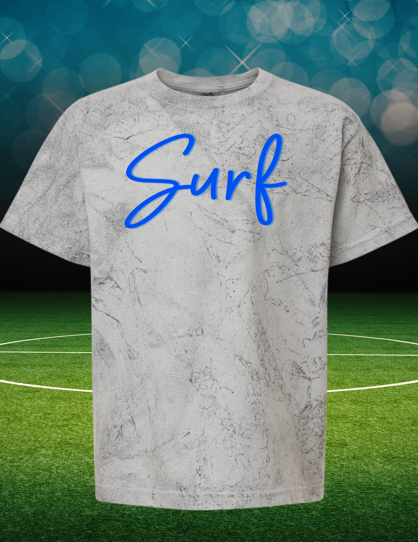 Surf Script Puff Tee – Metallic Blue on Comfort Colors